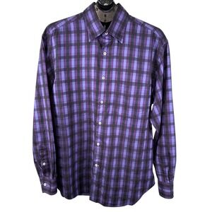 Robert Talbott Carmel Mens Purple Black Check Cotton Button Front Shirt L/S